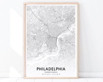 Philadelphia Map Print, Pennsylvania PA USA Map Art Poster, City Street Road Map Print, Modern Wall Art, Home Office Decor, Printable Art