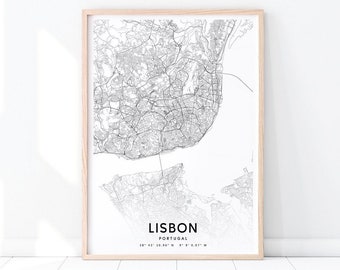 Lisbon Map Print, Lisbon Portugal Map Art Poster, City Street Road Map Print, Modern Wall Art, Minimalist, Home Office Decor, Printable Art