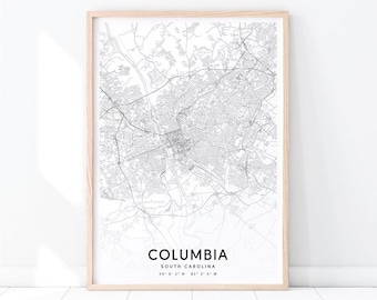 Columbia Map Print, Columbia South Carolina Map Art Poster, City Street Road Map Print, Modern Wall Art, Home Office Decor, Printable Art