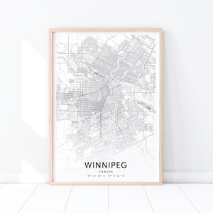 Impressão de mapa de Winnipeg, pôster de arte de mapa de Winnipeg Canadá, impressão de mapa de ruas da cidade, preto e branco, arte de parede moderna, decoração de escritório doméstico, arte para impressão