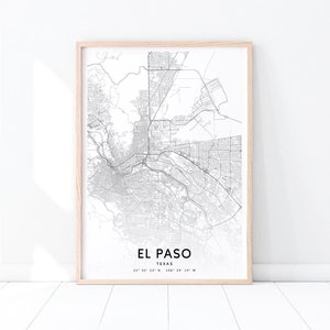 Impressão de mapa de El Paso, pôster de arte de mapa de El Paso Texas EUA, impressão de mapa de estradas de ruas da cidade, preto e branco, arte de parede moderna, decoração de escritório, arte para impressão