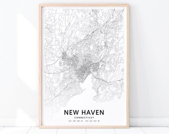 New Haven Map Print, New Haven Connecticut Map Art Poster, City Street Road Map Print, Minimalist, Modern, Office Decor, Printable Wall Art