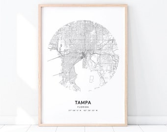 Tampa Map Print, Tampa Florida USA Map Art Poster, City Street Road Map Print, Modern Minimalist, Home Office Decor, Printable Wall Art