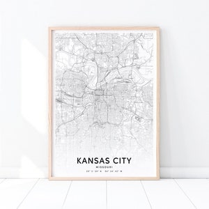 Kansas City Map Print, Missouri USA Map Art Poster, City Street Road Map Print, Black & White, Modern Wall Art, Office Decor, Printable Art