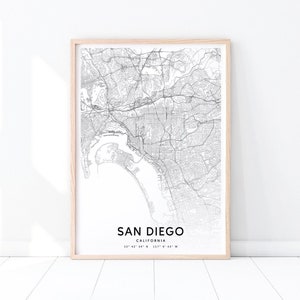 San Diego Map Print, California USA Map Art Poster, City Street Road Map Print, Black & White, Modern Wall Art, Office Decor, Printable Art