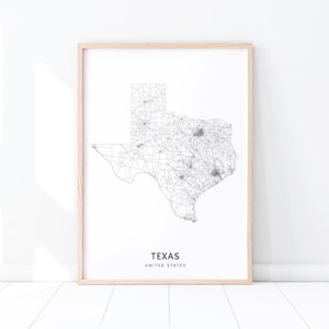 Texas Kaart Print, State Road Map Print, Texas TX USA Verenigde Staten Kaart Art Poster, Moderne Kunst aan de muur, Office Decor, Kids Room Printable Art