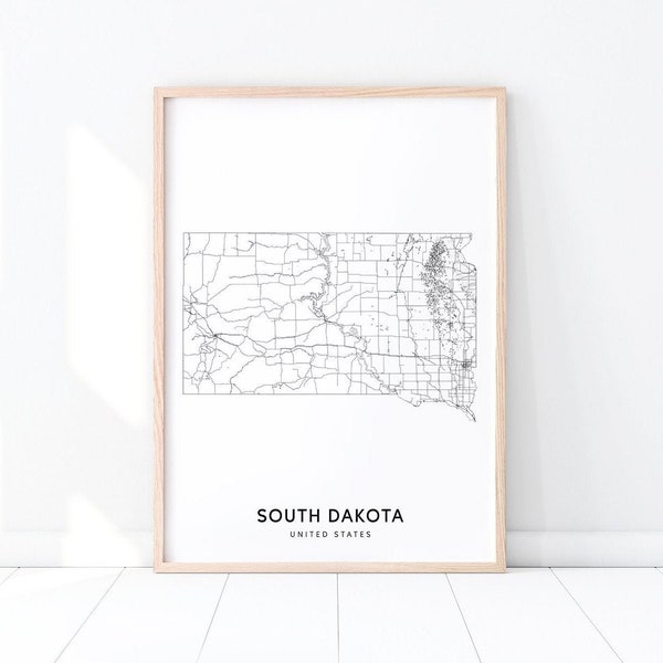 South Dakota Map Print, State Road Map Art, South Dakota USA United States Map Art Poster, Modern Wall Art, Home Office Decor, Printable Art