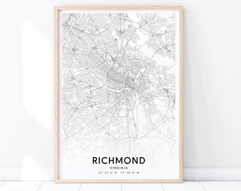 Richmond Map Print, Richmond Virginia Map Art Poster, City Street Road Map Print, Modern Minimalist, Home Office Decor, Printable Wall Art