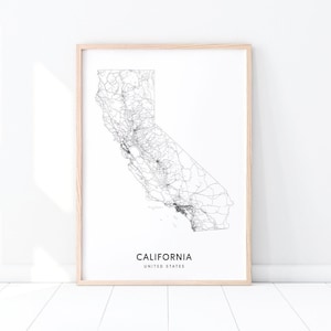 Stampa mappa California, stampa mappa strada statale, California CA USA Stati Uniti Mappa Art Poster, arredamento moderno per l'home office, arte della parete stampabile