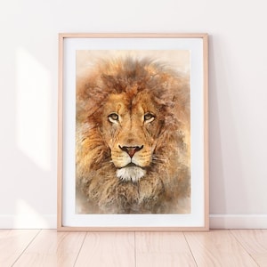 Stampa del leone, Arte dell'acquerello del leone, Stampe di animali safari, Animali Safari, Arte murale moderna, Decorazioni per la casa, Decorazioni per asilo nido Safari, Arte stampabile per bambini
