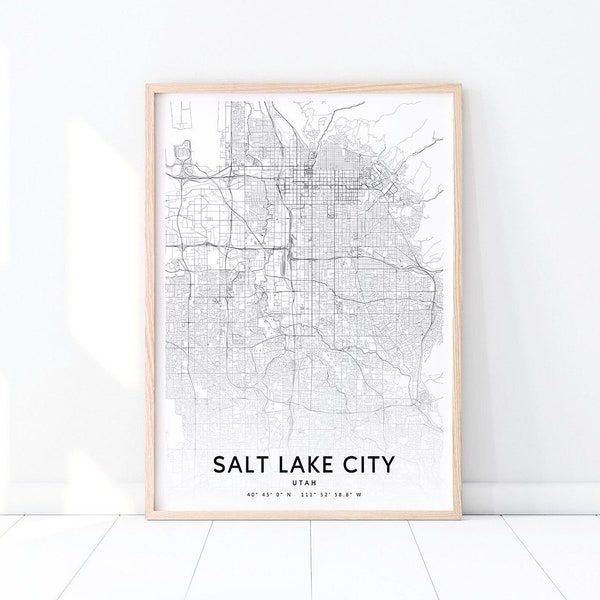 Salt Lake City Map Print, Salt Lake City Utah USA Map Art Poster, City Street Road Map Print, Modern Wall Art, Office Decor, Printable Art