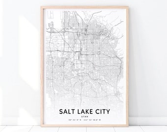 Salt Lake City Map Print, Salt Lake City Utah USA Map Art Poster, City Street Road Map Print, Modern Wall Art, Office Decor, Printable Art