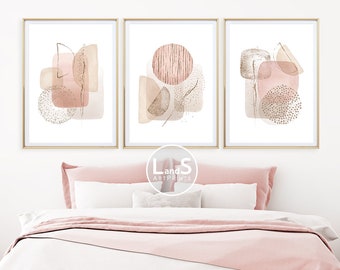 Set of 3 Abstract Prints, Watercolor Abstract Wall Art, Blush Pink & Gold Art, Neutral Tones Art, Modern, Minimalist Wall Art, Printable Art