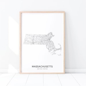 Massachusetts kaart print, State Road Map print, Massachusetts MA USA Verenigde Staten kaart kunst poster, modern, Office decor, afdrukbare Wall Art