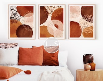 Terracotta Print, Abstract Wall Art Prints Set of 3, Watercolor Terracotta & Blush Pink, Brown Earthy Tones, Warm Tone Decor, Printable Art