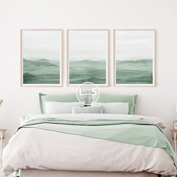 Sage Green Wall Art, Set of 3 Abstract Prints, Watercolor Art, Contemporary Art, Modern Bedroom Decor, Living Room Art, Gift, Printable Art