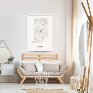 Indiana kaart afdrukken, staat Road kaart afdrukken, Indiana IN USA Verenigde Staten kaart art poster, moderne minimalistische, Office decor, afdrukbare Wall Art
