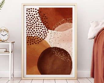 Terracotta print, abstracte kunst print, aquarel kunst, abstracte kunst aan de muur, bruine aardse tinten kunst, warme toon print, blush roze, afdrukbare kunst