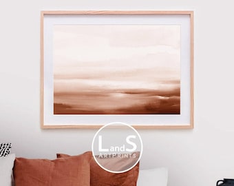 Abstract Print, Watercolor Terracotta Wall Art, Brown Earthy Tones, Burnt Orange, Blush Pink, Modern, Minimalist, Home Decor, Printable Art