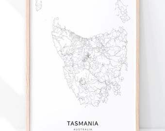 Tasmania Map Print, Australia Map Wall Art, Tasmania Island Map Poster, Black & White, Modern Minimalist, Home Office Decor, Printable Art