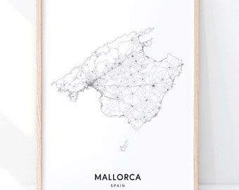 Mallorca Map Print, Mallorca Street Map Art Poster, Majorca Spain Black White, Modern Wall Art, Minimalist, Home Office Decor, Printable Art