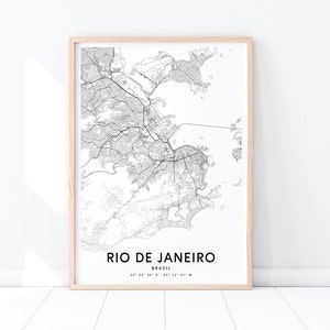 Impresión de mapas de Río de Janeiro, Cartel de mapas de Río de Janeiro Brasil, City Street Road Map Print, blanco negro, decoración moderna de la oficina, arte de pared imprimible