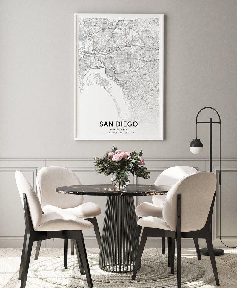 San Diego Map Print, California USA Map Art Poster, City Street Road Map Print, Black & White, Modern Wall Art, Office Decor, Printable Art image 6