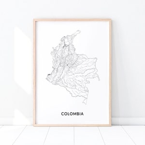 Colombia Map Art Print, Colombia Map Art Poster, Countries Map Art Prints, Black & White, Modern Wall Art, Home Office Decor, Printable Art