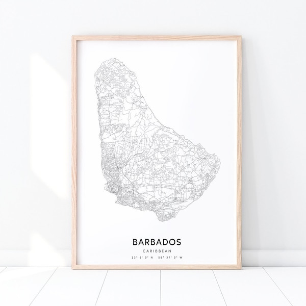 Barbados Map Print, Barbados Map Art Poster, Barbados Black & White Map, Minimalist, Modern Wall Art, Gift, Home Office Decor, Printable Art