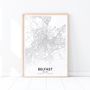 Belfast Urban Map Print, Belfast Street Map Art Poster, Belfast Ireland Map, Black White, Modern Wall Art, Home Office Decor, Printable Art