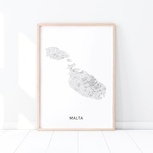 Malta Map Print, Malta Black & White Map, Europe Country Road Map Art Poster, Modern Wall Art, Minimalist, Home Office Decor, Printable Art