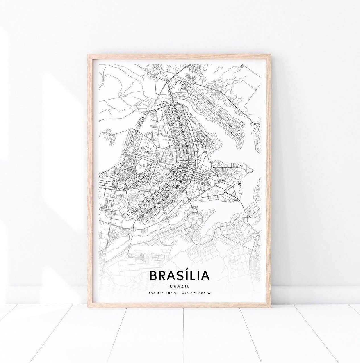 Brasília Map Print, Brasilia Brazil Map Art Poster, City Street Road Map Print, Black & White Modern Wall Art, Office Decor, Printable Art