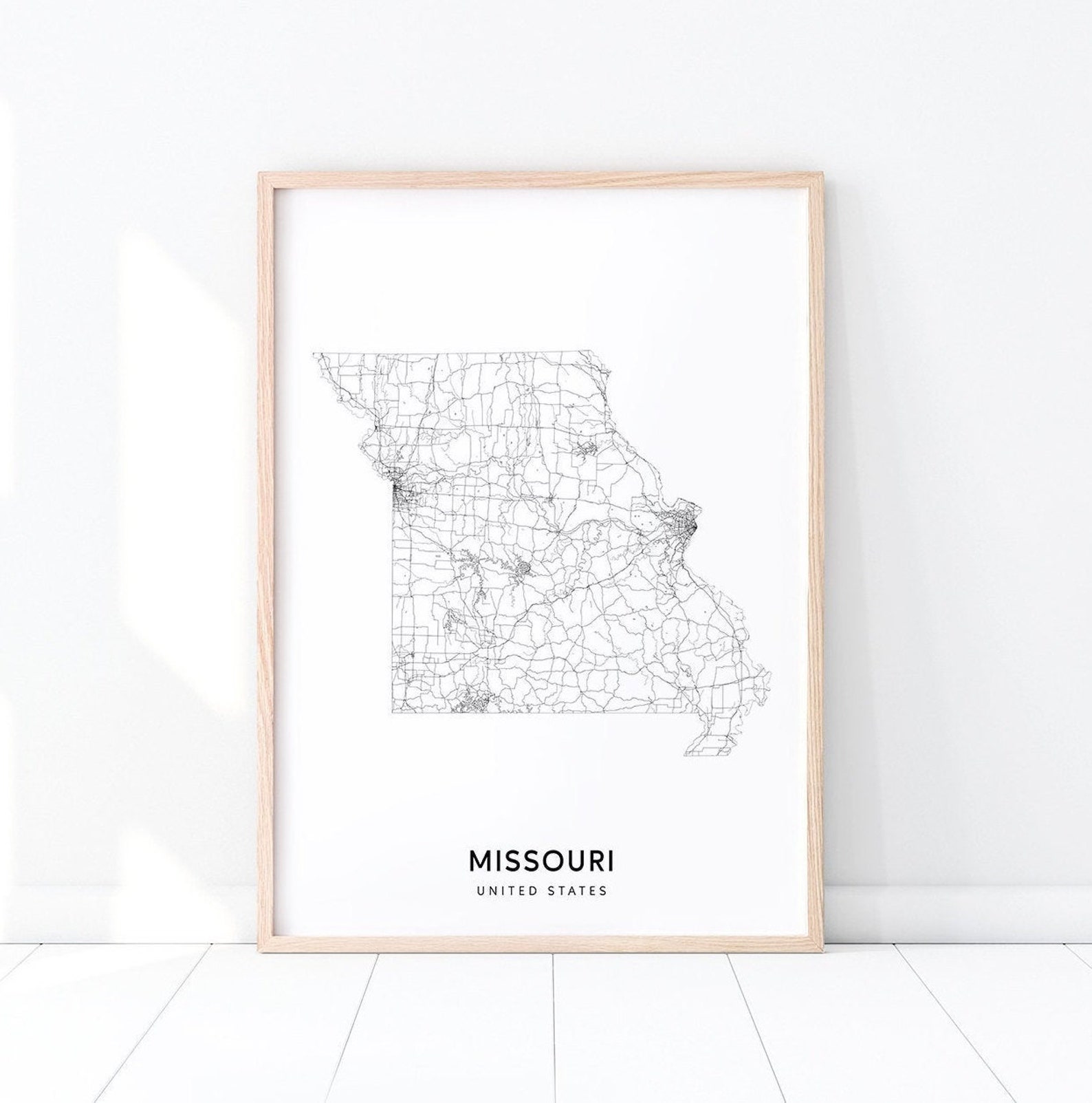 Missouri Map Print State Road Map Print Missouri MO USA | Etsy