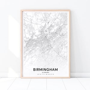 Birmingham Map Art Print, Birmingham Alabama Carte Art Poster, City Street Road Map Print, Modern Wall Art, Home Office Decor, Imprimable Art