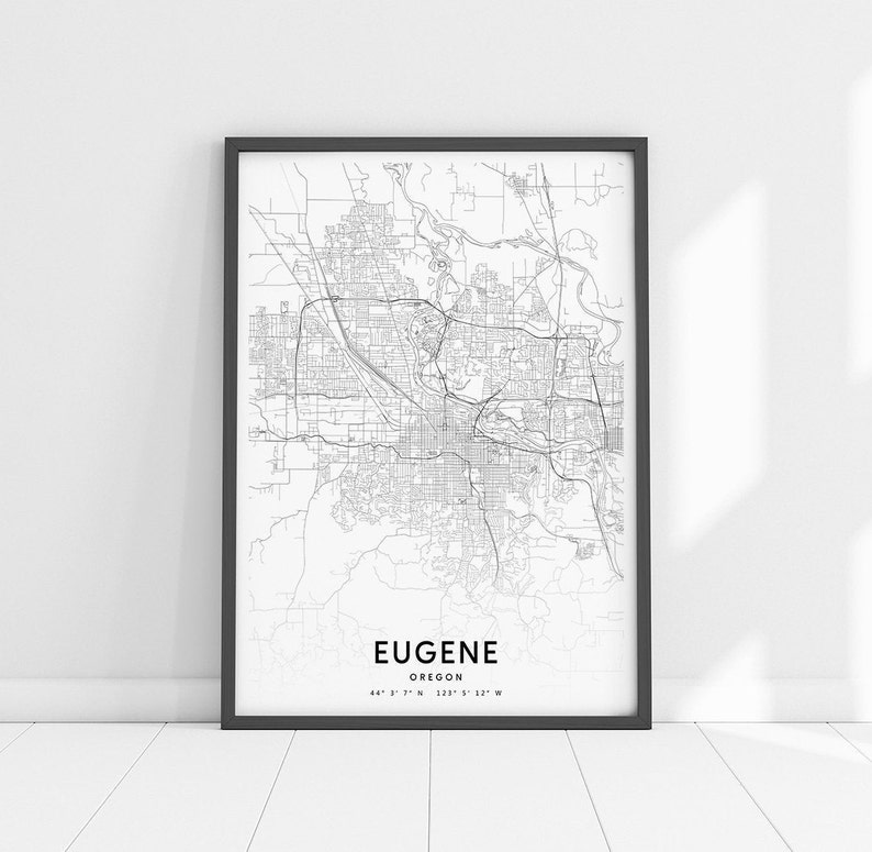 Eugene Map Print Eugene Oregon Map Art Poster City Street Etsy