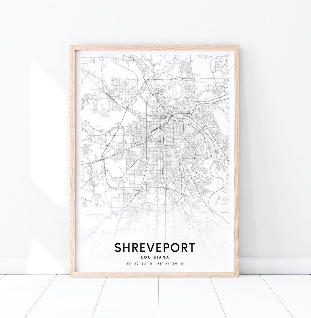 Shreveport Map Print, Louisiana Map Art Poster, City Street Road Map ...