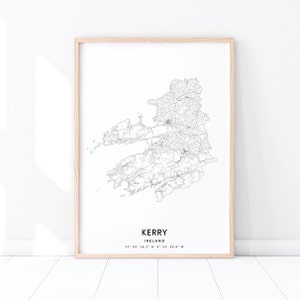 Kerry Map Print, County Kerry Ireland Map, Country Map Art Poster, Black White, Minimalist, Modern Wall Art, Home Office Decor Printable Art