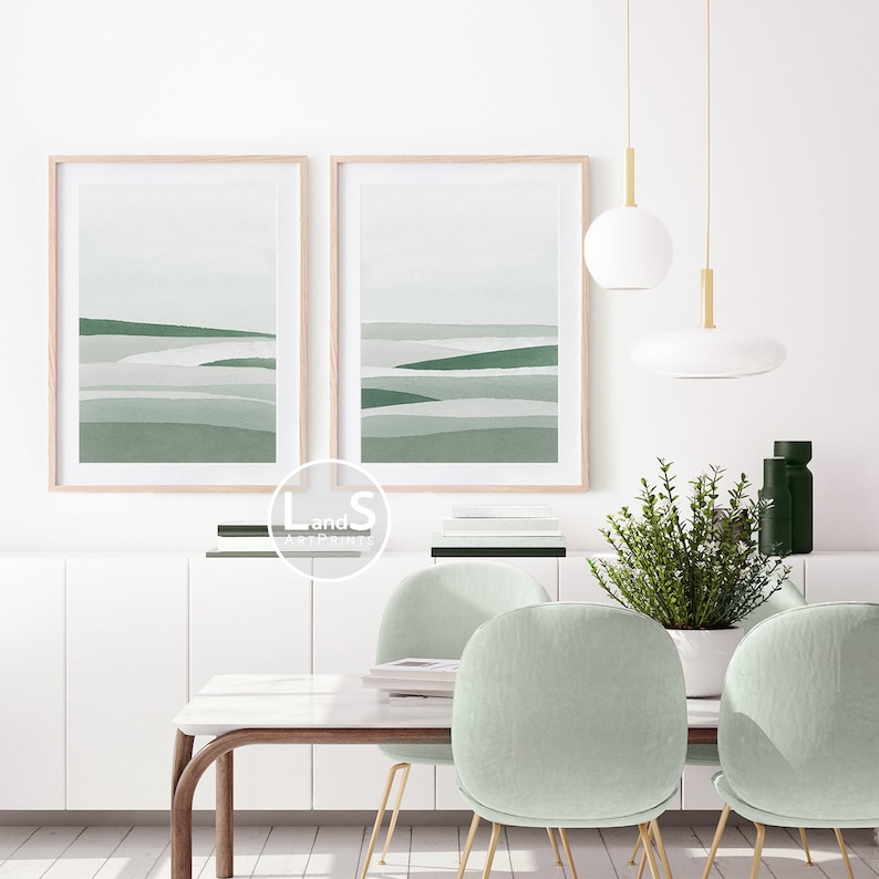 Sage Green & Gray Wall Art Set of 2 Abstract Art Prints Etsy