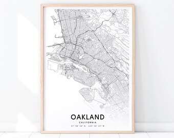 Oakland Karte Druck, Kalifornien USA Karte Kunst Poster, Stadt Straße Karte Druck, schwarz weiß, moderne Wandkunst, Home Office Dekor, druckbare Kunst
