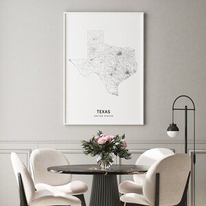 Texas Map Print, State Road Map Print, Texas TX USA United States Map ...