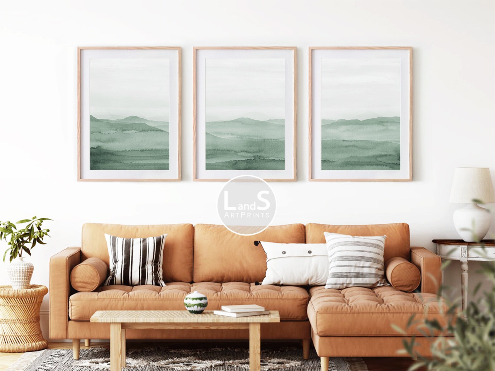 Sage Green Wall Art Set of 3 Abstract Prints Watercolor Art Etsy