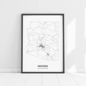 Arizona Map Print, State Road Map Print, Arizona AZ USA United States ...