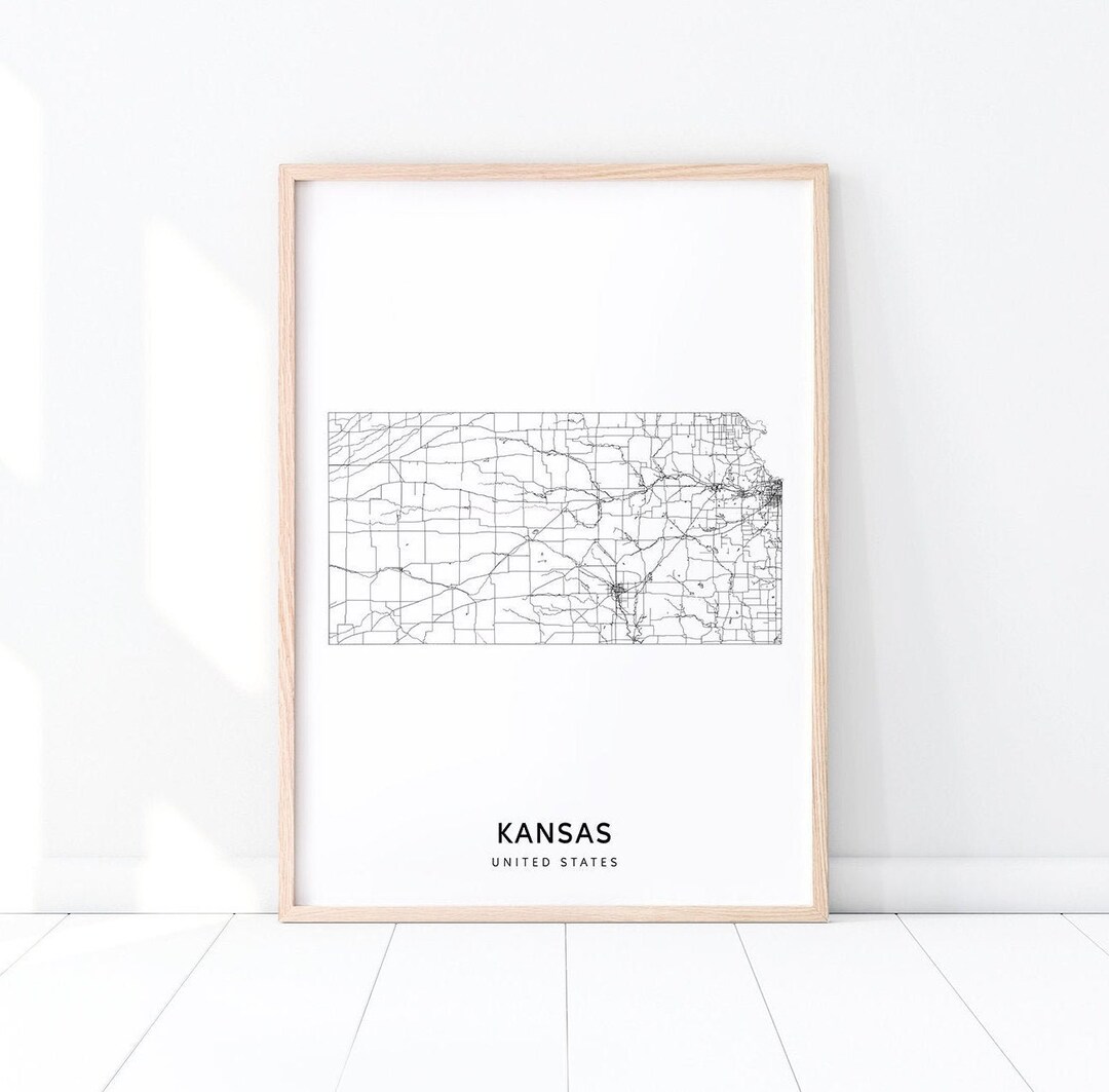 Kansas Map Print, State Road Map Print, Kansas KS USA United States Map ...