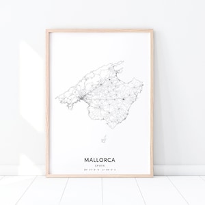 Mallorca Karte Druck, Mallorca Street Map Kunst Poster, Mallorca Spanien schwarz weiß, moderne Wandkunst, minimalistisch, Home Office Dekor, druckbare Kunst