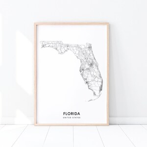 Florida Map Print, State Road Map Print, Florida FL USA United States ...