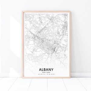 Albany Karte Druck, Albany New York Karte Kunst Poster, Stadt Straße Karte Druck, schwarz weiß, moderne Wandkunst, Home Office Dekor, druckbare Kunst