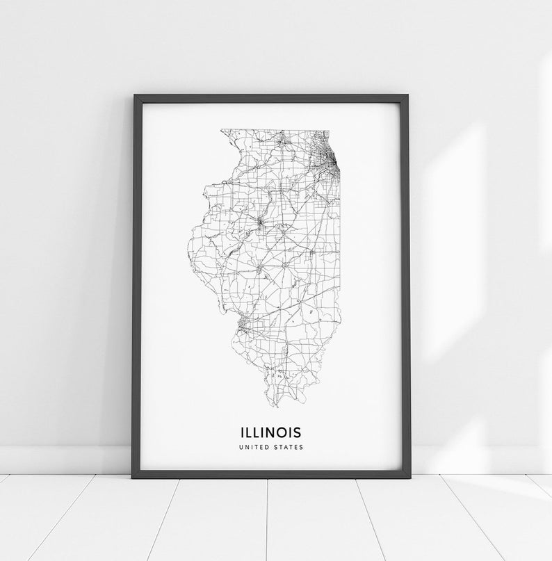 Illinois Map Print State Road Map Print Illinois IL USA - Etsy