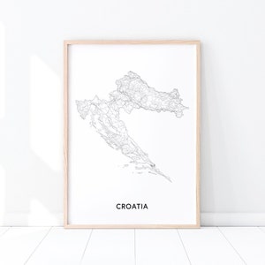 Kroatien Karte Drucken, Kroatien Karte Kunst Poster, Land Karte Kunst, schwarz und weiß, moderne Wandkunst, minimalistisch, Home Office Dekor, druckbare Kunst