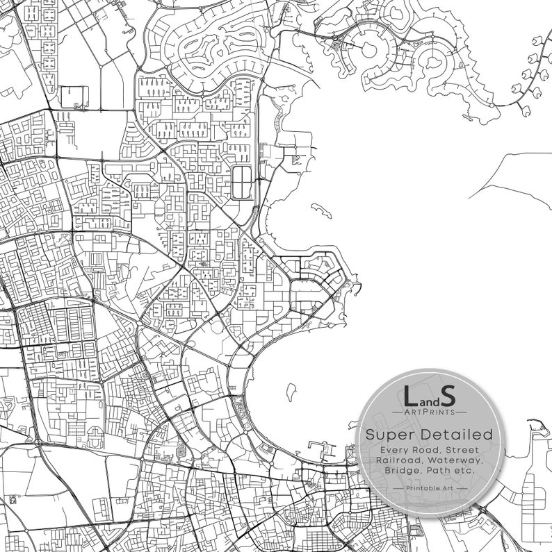 Doha Map Print, Doha Map Art Poster, Doha Qatar Map, City Street Road ...