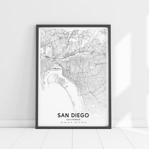 San Diego Map Print, California USA Map Art Poster, City Street Road Map Print, Black & White, Modern Wall Art, Office Decor, Printable Art image 3